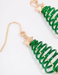 Gold Green Spiral Festive Tree Drop Earrings - link has visual effect only