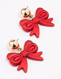 Gold Red Pearlised Bow Earrings - link has visual effect only