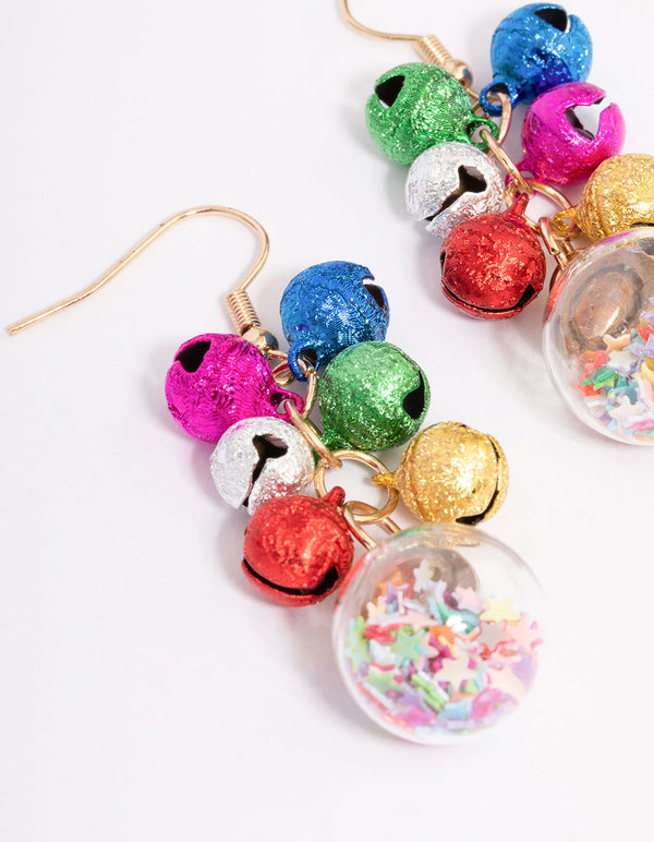 Gold Mulitcoloured Bells & Shaker Drop Earrings