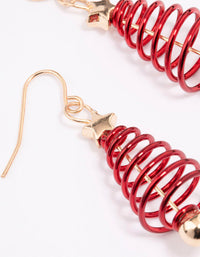 Gold Red Spiral Festive Tree Drop Earrings - link has visual effect only