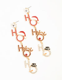 Gold Diamante Ho Ho Ho Large Earrings - link has visual effect only