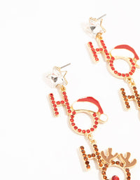 Gold Diamante Ho Ho Ho Large Earrings - link has visual effect only