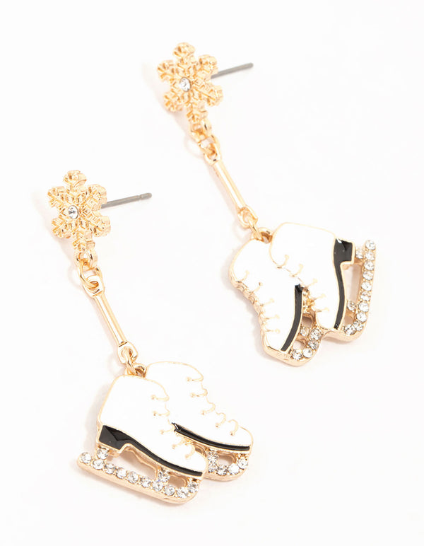 Gold Snowflake Ice Skate Earrings