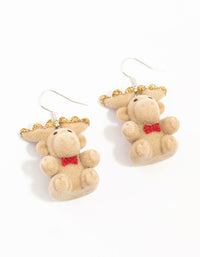 Silver Fluffy Reindeer Earrings - link has visual effect only