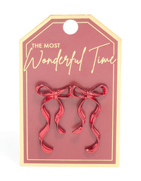 Red Coated Metal Dangle Bow Stud Earrings - link has visual effect only