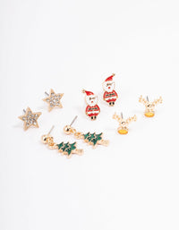 Gold Fesitive Tree & Santa Stud Earrings 4-Pack - link has visual effect only