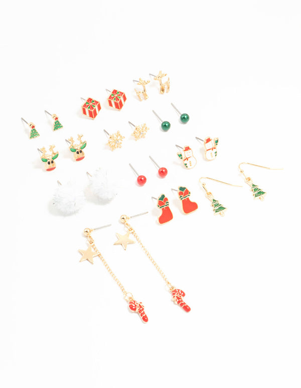 Gold Present & Stocking Stud Earrings 12-Pack