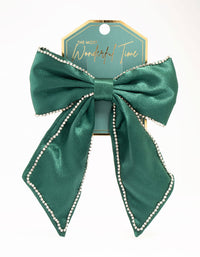 Green Fabric Diamante Cupchain Bow Hair Clip - link has visual effect only