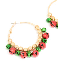 Gold Green & Red Bell Hoop Earrings - link has visual effect only