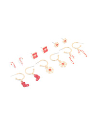Gold Red Diamante Snowflake & Present Earrings 6-Pack - link has visual effect only