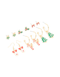 Gold Holly & Festive Earrings 6-Pack - link has visual effect only
