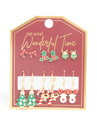 Gold Holly & Festive Earrings 6-Pack - link has visual effect only