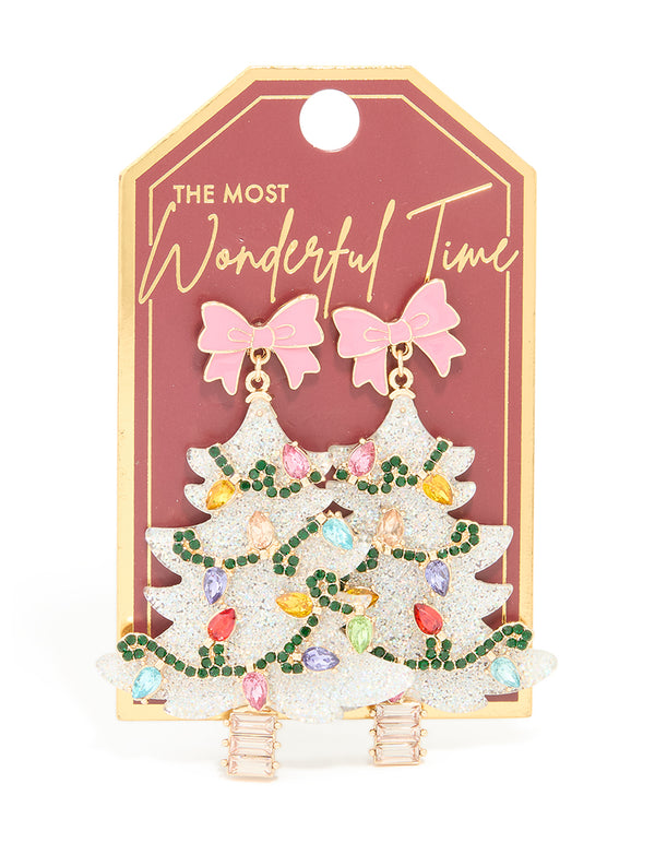 Acrylic Multicoloured Diamante Light Festive Tree Drop Earrings