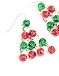 Silver Green & Red Bell Festive Tree Drop Earrings - link has visual effect only