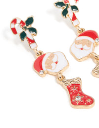 Gold Santa Stocking & Holly Drop Earrings - link has visual effect only