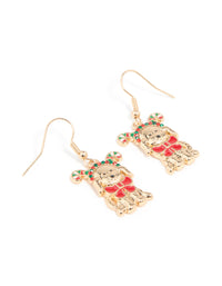 Gold Cute Festive Dog Bow Collar Drop Earrings - link has visual effect only