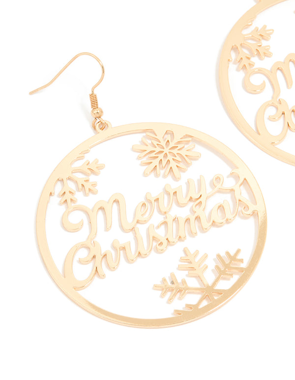 Gold Merry Christmas Hoop Earrings