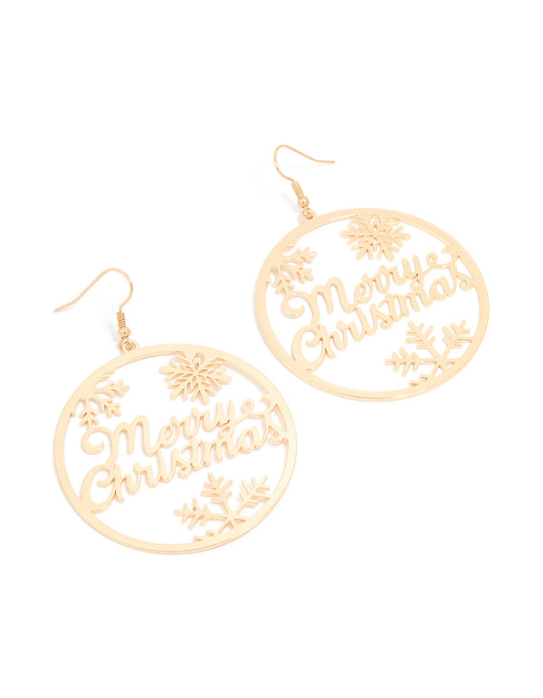 Gold Merry Christmas Hoop Earrings