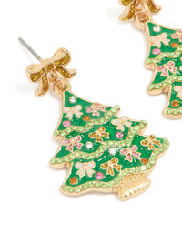 Gold Bow Festive Tree Drop Earrings - link has visual effect only