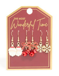 Gold Red Bow & Santa Earrings 3-Pack - link has visual effect only