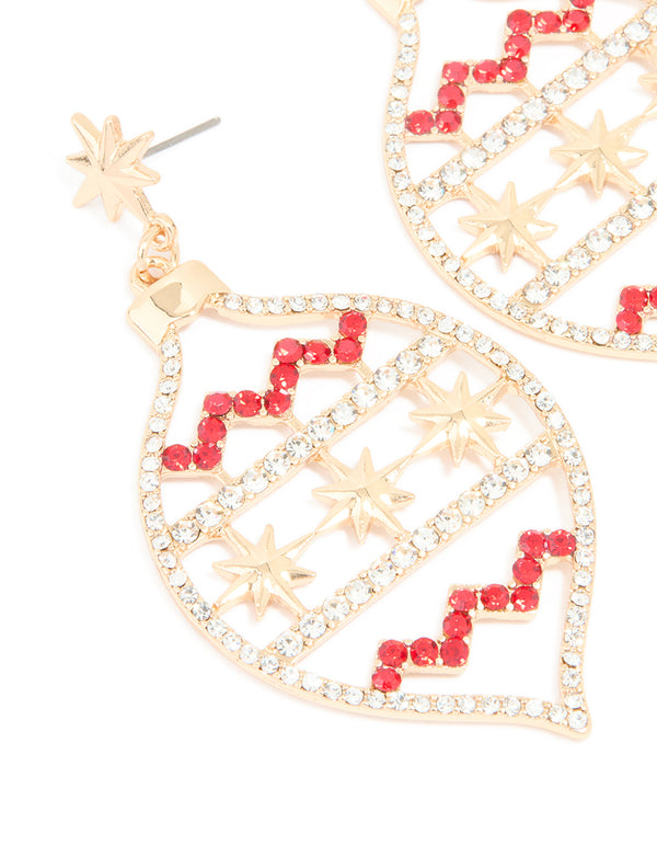 Gold Diamante Ornament Drop Earrings