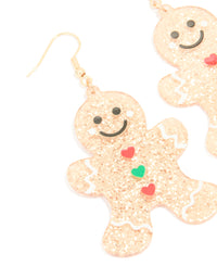 Gold Glitter Gingerbread Man Earrings - link has visual effect only