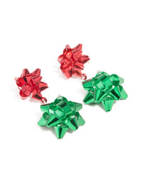 Green & Red Coated Metal Christmas Present Bow Stud Earrings - link has visual effect only