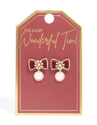 Gold Red Velvet Pearl & Snowflake Stud Earrings - link has visual effect only