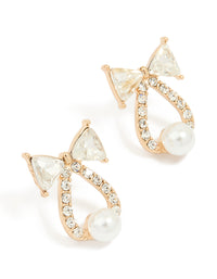 Gold Diamante Bow & Bell Stud Earrings - link has visual effect only