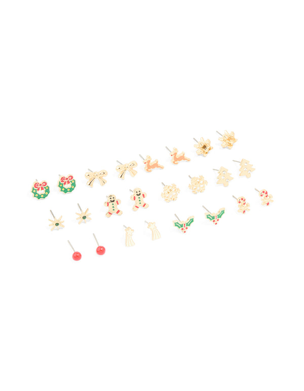 Gold Wreath & Shooting Star Earrings 12-Pack