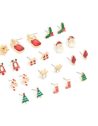 Gold Diamante Bow Drop & Santa Earrings 12-Pack - link has visual effect only