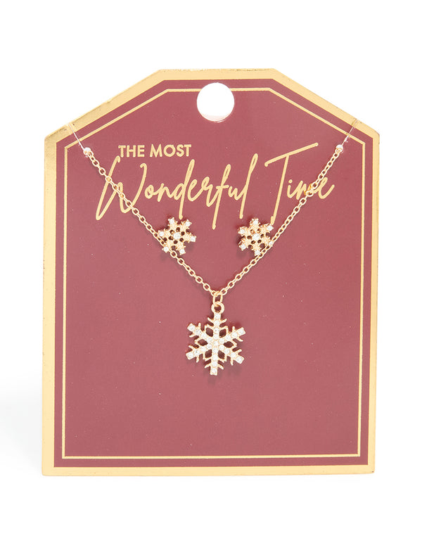 Gold Diamante Snowflake Earrings & Necklace Set