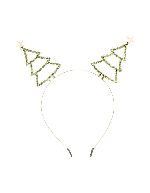 Gold Green Diamante Tree Headband
