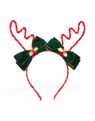 Green Fabric Reindeer Bow Headband