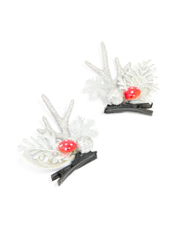 Silver Mushroom & Reindeer Hair Clips 2-Pack - link has visual effect only