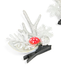 Silver Mushroom & Reindeer Hair Clips 2-Pack - link has visual effect only