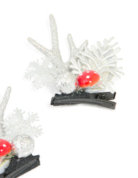 Silver Mushroom & Reindeer Hair Clips 2-Pack - link has visual effect only