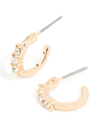 Featuring Gold Diamante Trio Huggie Earrings in a statement style front view - link has visual effect only