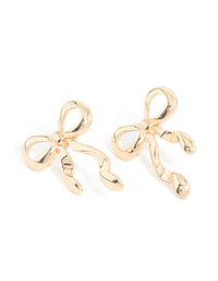 Gold Long Ribbon Bow Stud Earrings - link has visual effect only