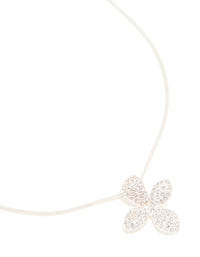 Silver Diamante Pave 3D Flower Snake Chain Necklace - link has visual effect only