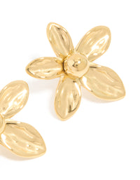 Waterproof Gold Plated Stainless Steel 5-Petal Flower Stud Earrings - link has visual effect only