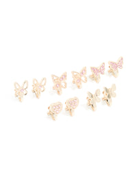 Kids Rose Gold Pink Diamante Butterfly Clip On Earrings 5-Pack - link has visual effect only