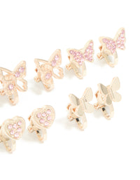 Kids Rose Gold Pink Diamante Butterfly Clip On Earrings 5-Pack - link has visual effect only