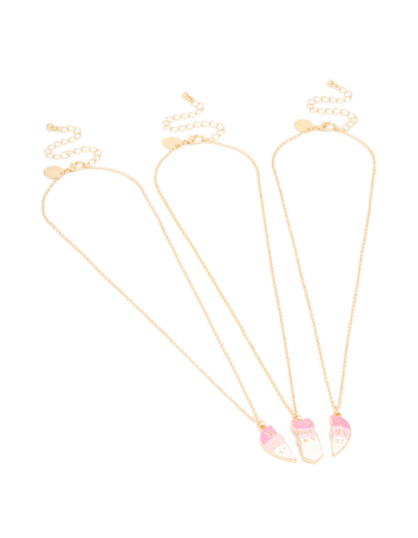 Kids Gold Pink BFF Heart Necklaces 3-Pack