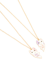 Kids Gold Pink & Purple Hugging Cat Big Sis Little Sis Necklaces Pack - link has visual effect only