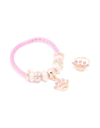 Kids Pink Diamante Crown Stretch Bracelet & Ring Set - link has visual effect only