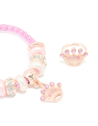 Kids Pink Diamante Crown Stretch Bracelet & Ring Set - link has visual effect only