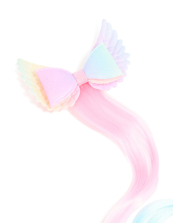 Kids Pastel Rainbow Fabric Bow & Unicorn Pastel Faux Hair Clip
