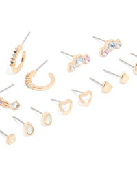 Gold Blue Clear & Pink Diamante Mixed Shape Stud Earrings 8-Pack - link has visual effect only
