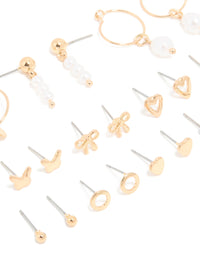 Gold Pearl & Heart Earrings 12-Pack - link has visual effect only